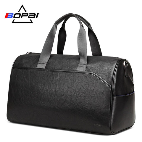 BOPAI Men Leather Travel Bags Hand Luggage