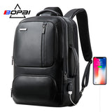 BOPAI Top Genuine Leather Backpack Men 15.6 Inch Laptop Backpack